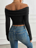 Devine Off-Shoulder Long Sleeve T-Shirt - Trendsi - Flyclothing LLC