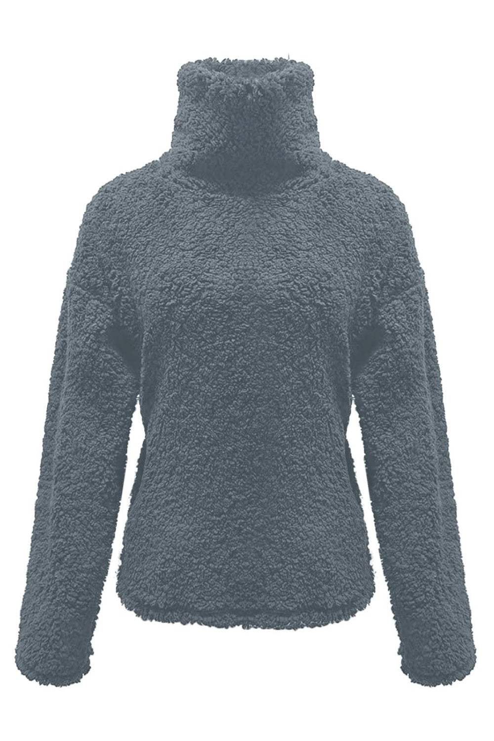Fuzzy Turtleneck Long Sleeve Sweatshirt - Trendsi - Flyclothing LLC