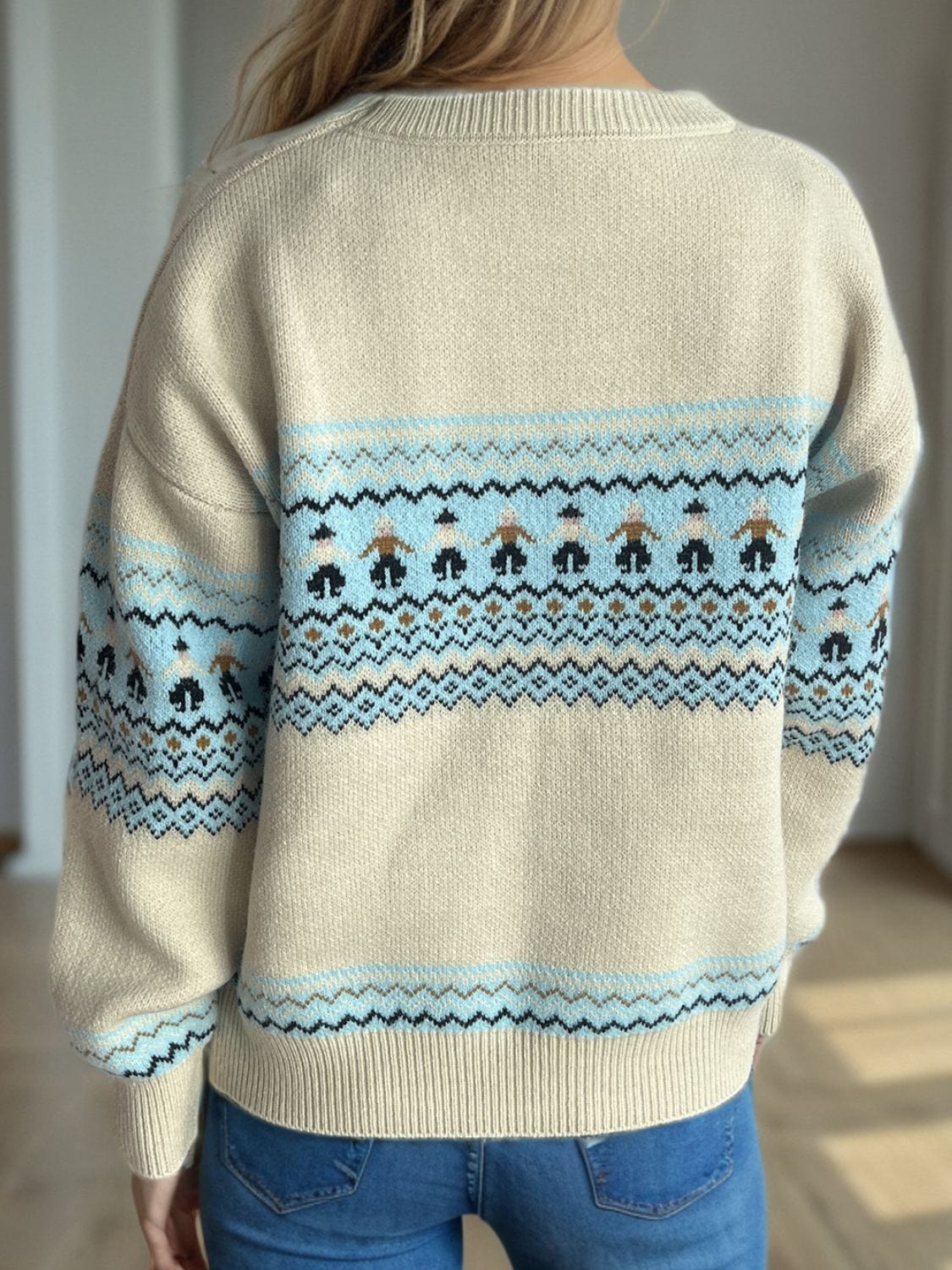Contrast Round Neck Dropped Shoulder Sweater - Trendsi