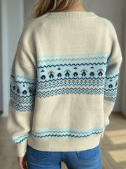 Contrast Round Neck Dropped Shoulder Sweater - Trendsi