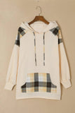 Drawstring Plaid Long Sleeve Hoodie - Trendsi