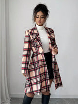 Plaid Button Up Long Sleeve Coat - Trendsi - Flyclothing LLC