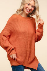 Haptics Full Size Side Slit Texture Asymmetric Sweater - Trendsi