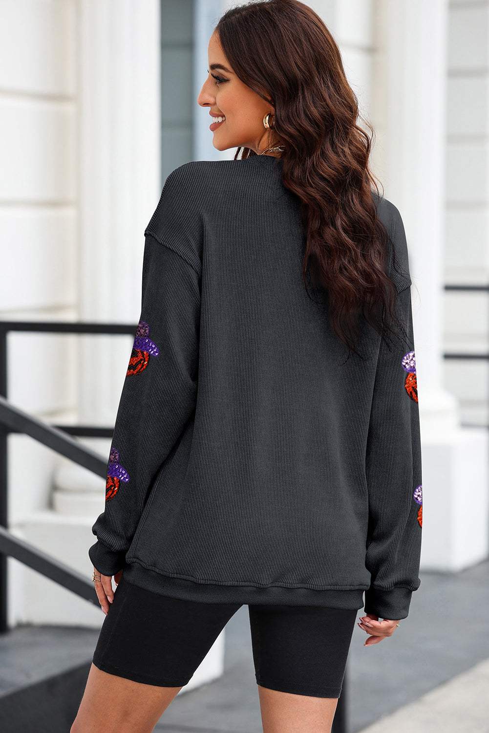 Sequin Pumpkin Long Sleeve Sweatshirt - Trendsi - Flyclothing LLC
