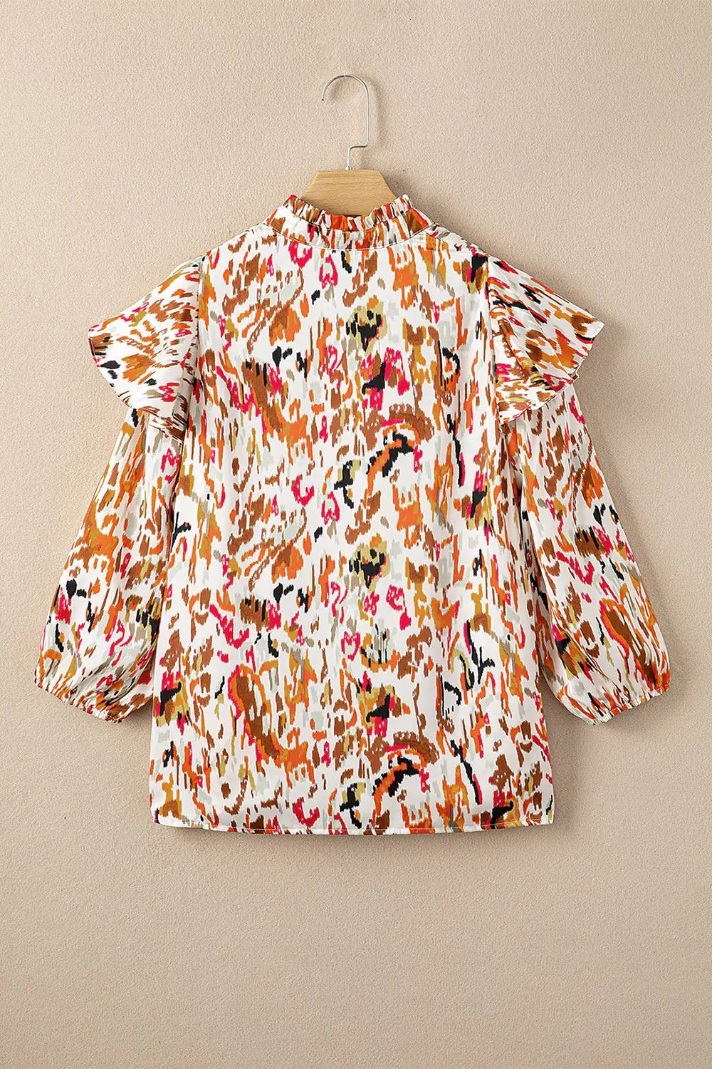 Abstract Print 3/4 Sleeve Ruffle Blouse - Trendsi - Flyclothing LLC