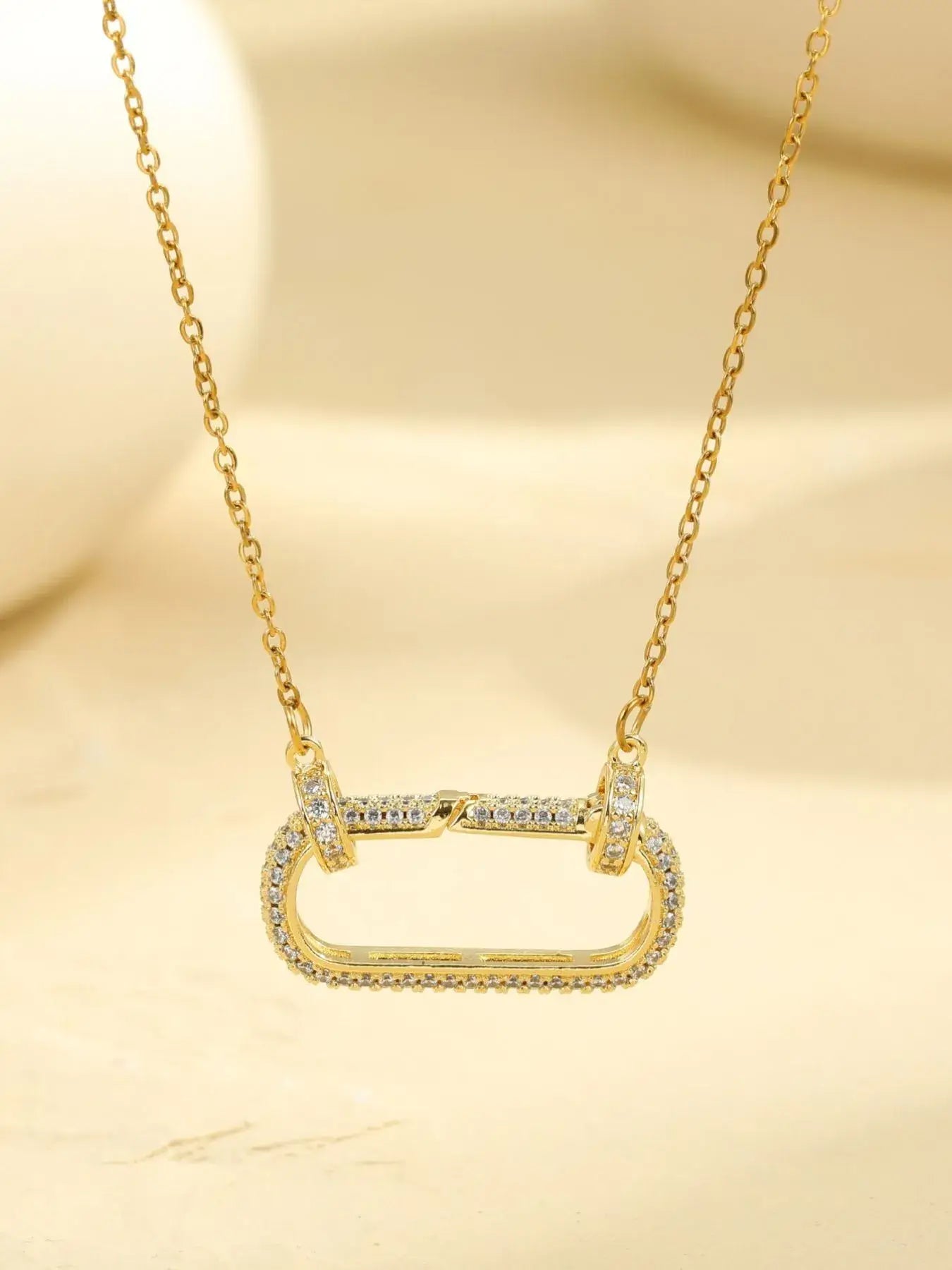 Stainless Steel Zircon Rectangle Pendant Necklace - Trendsi - Flyclothing LLC