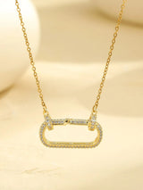 Stainless Steel Zircon Rectangle Pendant Necklace - Trendsi - Flyclothing LLC