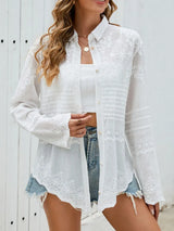 Button Down Collared Neck Long Sleeve Shirt - Trendsi - Flyclothing LLC