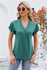 V-Neck Flutter Sleeve T-Shirt - Trendsi - Flyclothing LLC