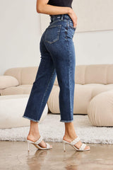 RFM Full Size Tummy Control High Waist Raw Hem Jeans - Trendsi - Flyclothing LLC