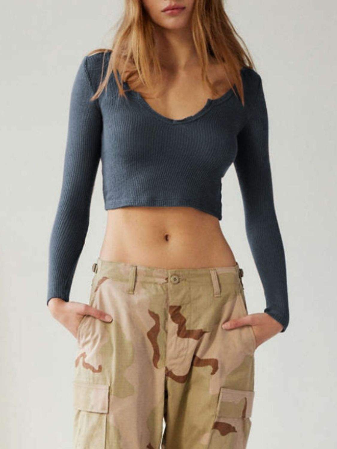 Notched Long Sleeve T-Shirt - Trendsi - Flyclothing LLC