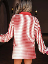 Stripe Collared V Neck Drop Shoulder Pullover and Skort 2pcs Outfit - Trendsi - Flyclothing LLC