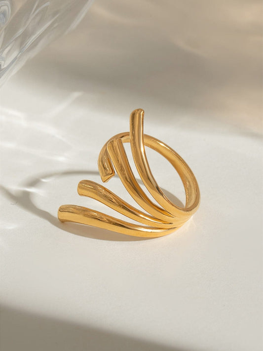 18K Gold-Plated Stainless Steel Irregular Open Ring - Trendsi
