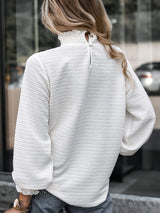 Smocked Frill Mock Neck Long Sleeve Blouse - Trendsi - Flyclothing LLC
