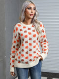 Angel Wings Maple Leaf Round Neck Long Sleeve Sweater - Trendsi