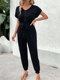 V-Neck Short Sleeve Jumpsuit - Trendsi - Flyclothing LLC