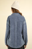 VERY J Mixed Media Button Down Raw Hem Shacket - Trendsi