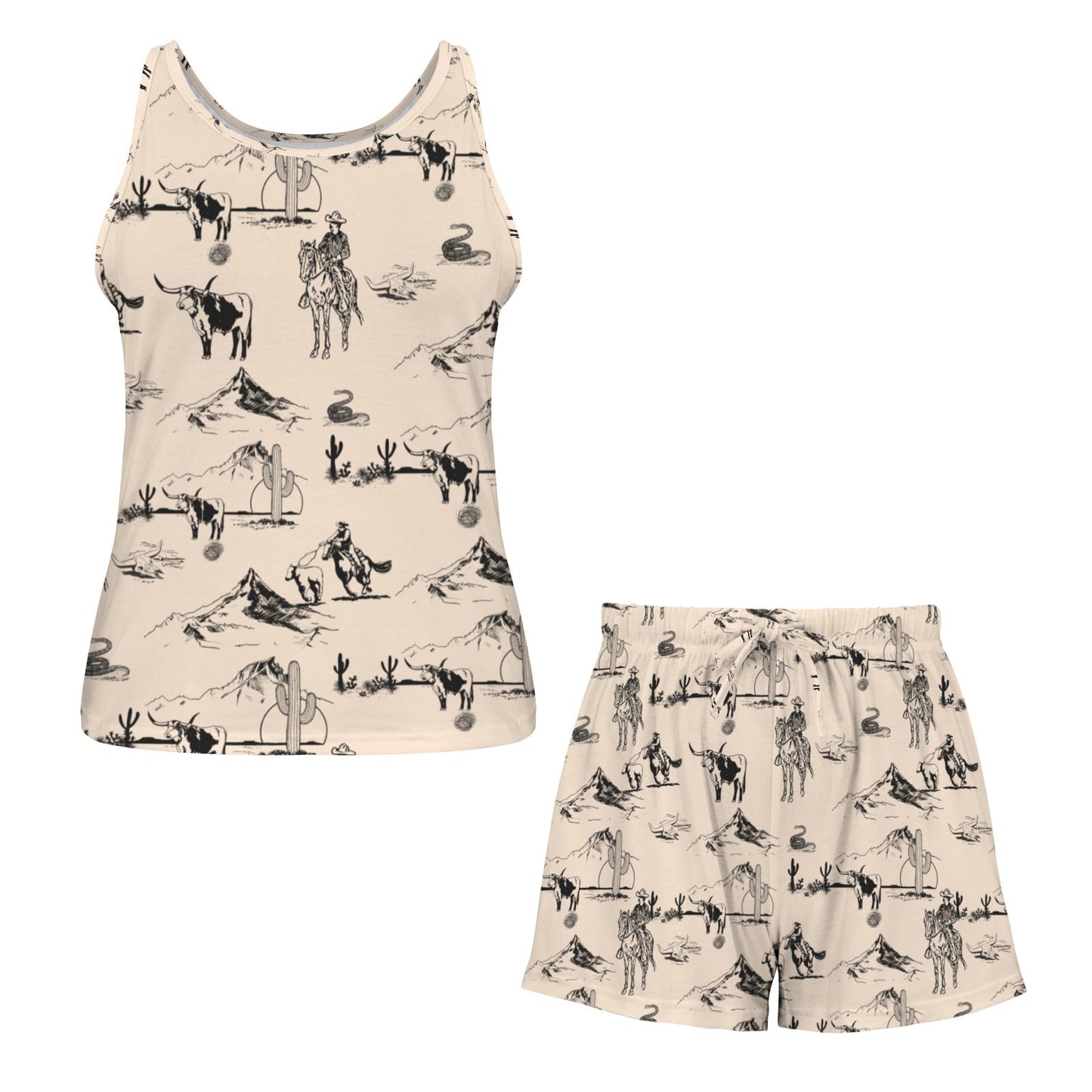 Baha Ranch Ranch Life Tan Pajama Lounge Tank Shorts Set Made in America