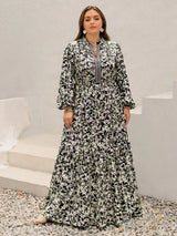 Plus Size Floral Print Long Sleeve Tiered Maxi Dress - Trendsi - Flyclothing LLC