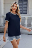 Contrast Trim Round Neck Short Sleeve T-Shirt - Trendsi - Flyclothing LLC
