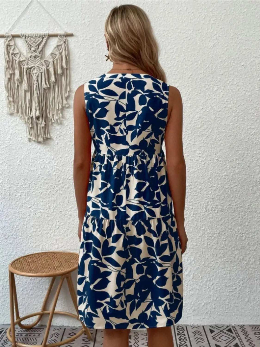 Printed Notched Sleeveless Mini Dress - Trendsi - Flyclothing LLC