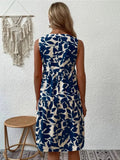 Printed Notched Sleeveless Mini Dress - Trendsi