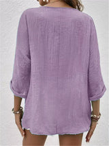 Full Size Casual V-Neck Button-Down Blouse Plus Size - Trendsi - Flyclothing LLC