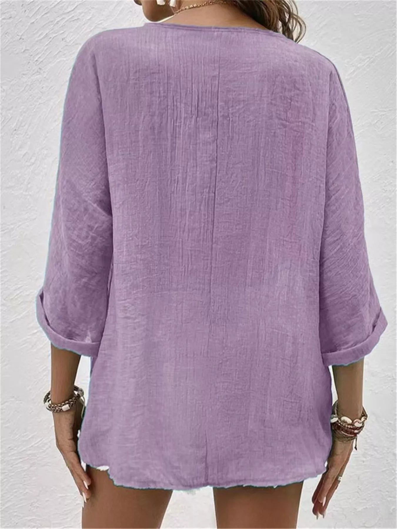 Full Size Casual V-Neck Button-Down Blouse Plus Size - Trendsi - Flyclothing LLC