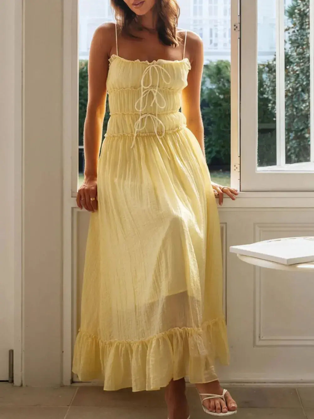 Devine Frill Ruffled Hem Midi Cami Dress - Trendsi - Flyclothing LLC
