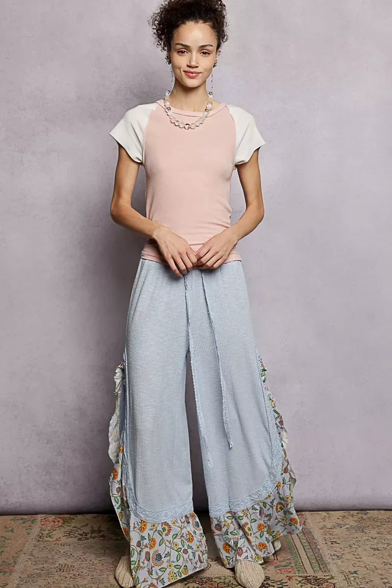 POL Round Neck Outseam Detail T-Shirt with Contrast Color Sleeves - Trendsi - Flyclothing LLC