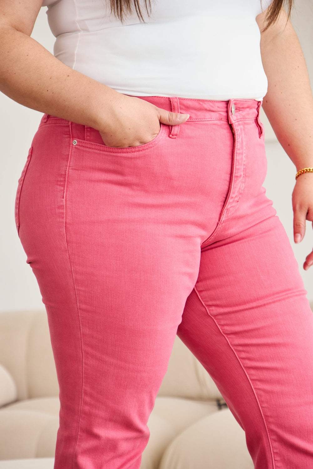 RFM Crop Dylan Full Size Tummy Control High Waist Raw Hem Jeans - Trendsi - Flyclothing LLC
