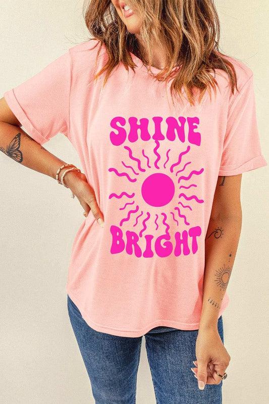 SHINE BRIGHT Round Neck Short Sleeve T-Shirt - Trendsi - Flyclothing LLC