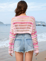 Openwork Boat Neck Dropped Shoulder Cover-Up - Trendsi - Flyclothing LLC