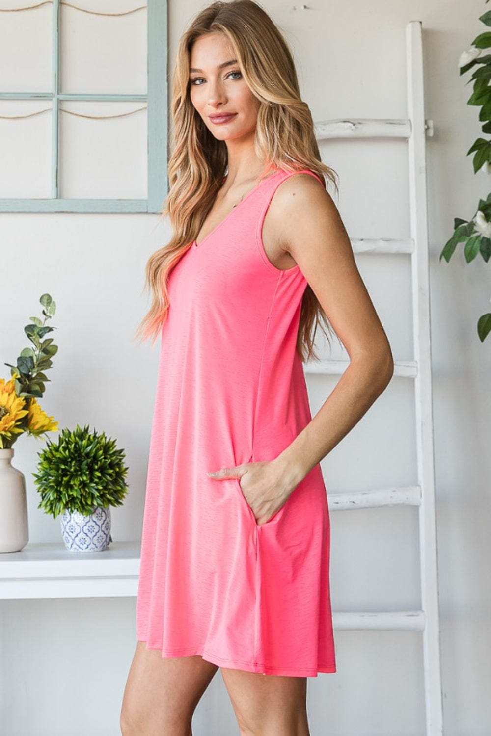 Heimish Full Size V-Neck Mini Tank Dress with Pockets - Trendsi - Flyclothing LLC