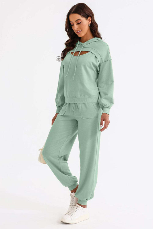 Cutout Drawstring Hoodie and Joggers Active Set - Trendsi - Flyclothing LLC