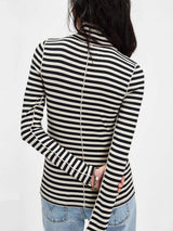 Exposed Seam Striped Turtleneck Long Sleeve T-Shirt - Trendsi - Flyclothing LLC