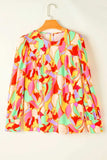 Contrast Print Round Neck Long Sleeve Blouse - Trendsi - Flyclothing LLC