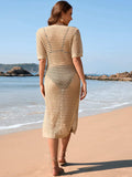 Slit Openwork Round Neck Cover-Up - Trendsi - Flyclothing LLC