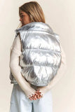 J.NNA Snap and Zipper Shiny Metallic Puffer Vest - Trendsi - Flyclothing LLC