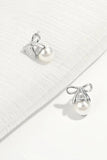 925 Sterling Silver Pearl Bow Earrings - Trendsi