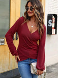 Waffle Knit Surplice Long Sleeve T-Shirt - Trendsi - Flyclothing LLC