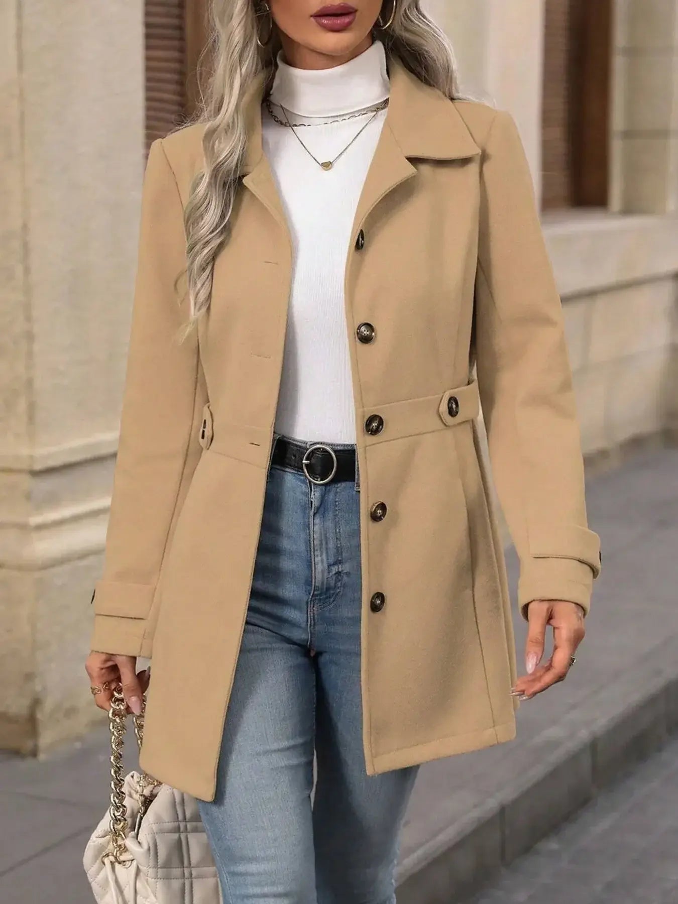 Button Up Long Sleeve Coat - Trendsi - Flyclothing LLC