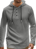Men's Full Size Drawstring Button Detail Long Sleeve Hoodie Plus Size - Trendsi