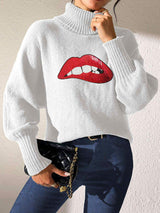 Lip Turtleneck Long Sleeve Sweater - Trendsi - Flyclothing LLC