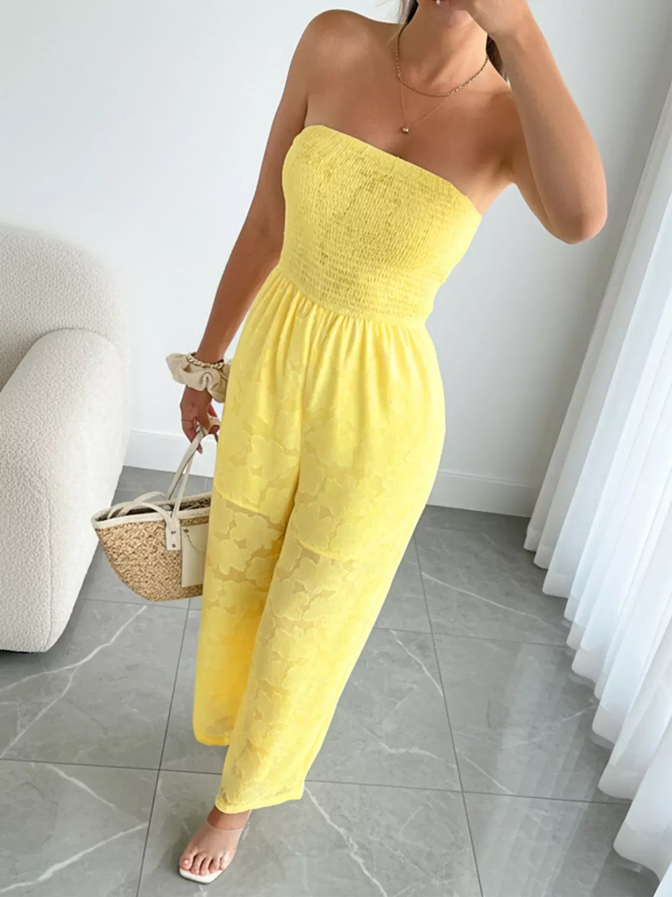 Lace Smocked Tube Jumpsuit - Trendsi - Flyclothing LLC