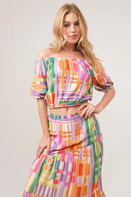 And The Why Asymmetric Geo Printed Tiered Maxi Skirt - Trendsi - Flyclothing LLC