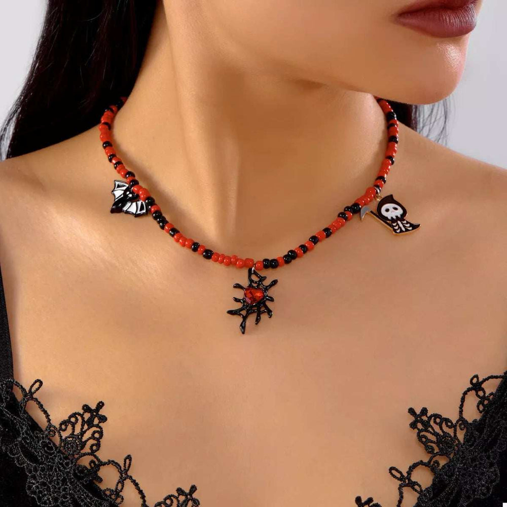 Halloween Spider Web Beaded Necklace - Trendsi - Flyclothing LLC