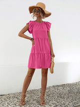 Ruffled Round Neck Cap Sleeve Mini Dress - Trendsi - Flyclothing LLC