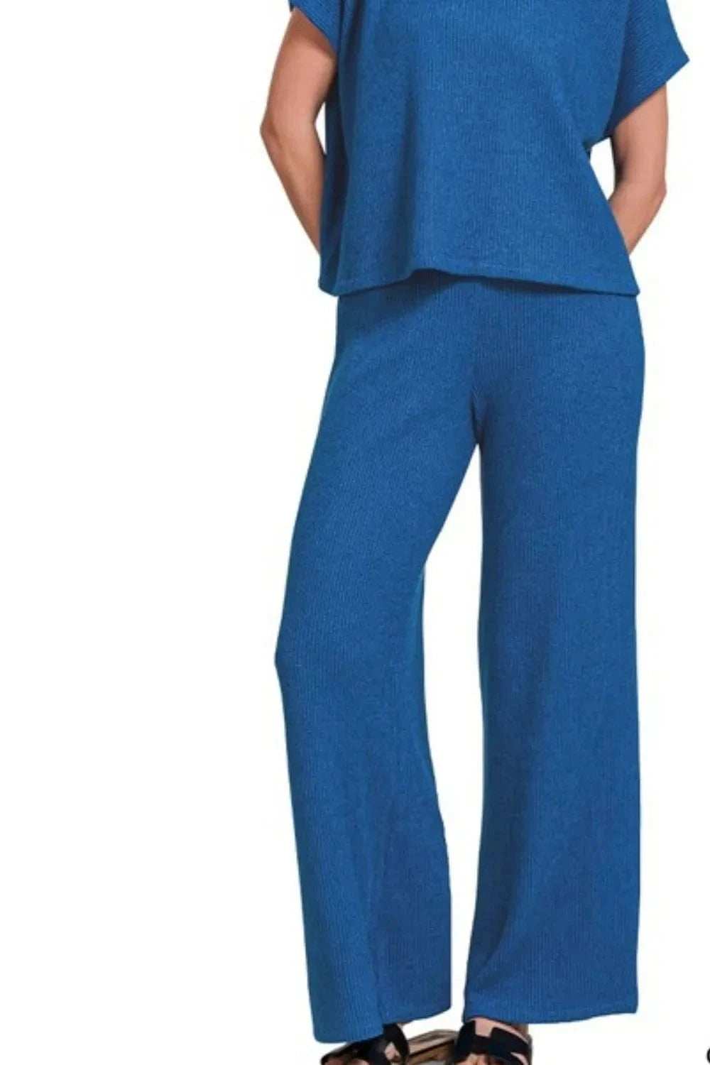 Zenana Rolled Sleeve Top and Pants Sweater Set - Trendsi - Flyclothing LLC