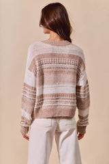SO ME Variegated Stripe Textured Loose Fit Sweater - Trendsi - Flyclothing LLC